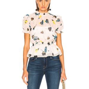 Self Portrait Women's SP18-040T Size 2 Pink Graphic Floral Print Blouse Top